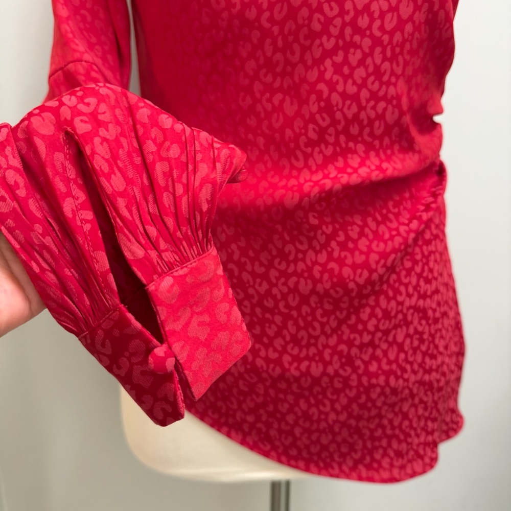 L’Academie Senna Top Blouse One Shoulder Asymmetric Hem Lava Red Size S - Picture 7 of 10